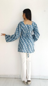 เสื้อกล้ามผ้าลินินลายพิมพ์แขนยาวสไตล์ชาวชาวปุรี สำหรับใส่ทำงานในออฟฟิศ ดีไซน์เรียบง่าย เหมาะสำหรับฤดูใบไม้ผลิ/ฤดูร้อน และฤดูใบไม้ร่วง - Product Image 5