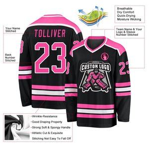 <b>Top</b> Quality Custom Sublimation Ice Hockey Jersey Black & Pink V-neck Uniform Long Sleeve Printed Shirt With Personalized Logo - Product Image 3