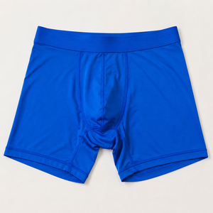 Men Blue Solid Color Mid-Rise Breathable <b>Polyester</b> <b>Boxer</b> Briefs - Product Image 1