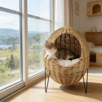 Lit pour chat en rotin tissé à la main de luxe avec support en métal, coussin amovible, maison pour chat en osier d'intérieur, OEM
