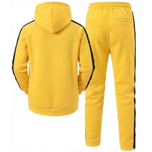 New Arrivals Men's Yellow Hooded Tracksuit <b>Set</b> Solid Color <b>Knitted</b> Casual Autumn Wear Activewear Pants With Black Side Stripes - Product Image 2