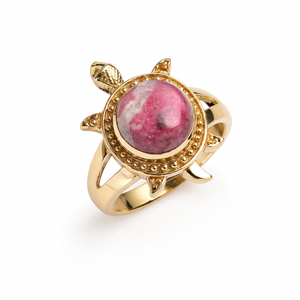 Natural <b>Turquoise</b> Brass Turtle <b>Ring</b> Pink Stone Bezel Set Bohemian Cocktail <b>Ring</b> Unisex Daily Wear Shopping Everyday <b>Ring</b> - Product Image 1