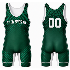 <b>Men</b> Dark Green White Sublimated <b>Wrestling</b> <b>Singlet</b> Athletic Polyester Sports Suit Match Training Apparel - Product Image 1