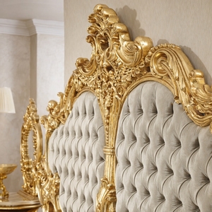 Luxury Rococo Mahogany Bedroom Furniture Set Gold Carved Upholstered Bed Wardrobe <b>Vanity</b> <b>Table</b> Villa Hotel Collection - Product Image 3