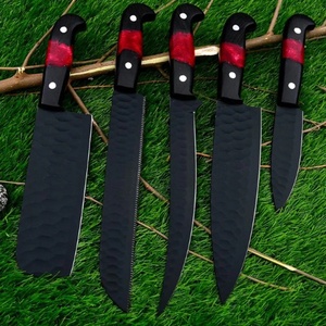 Ensemble de couteaux de chef professionnels en acier inoxydable fabriqués à la main par Ahmad Fabric, 5 pièces, manche en résine, étui en cuir, design moderne, personnalisable - Product Image 4