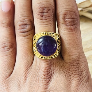 Luxury Style Boho Filigree <b>Rings</b> Ethnic Brass Jewelry Women 18k <b>Gold</b> Plated Statement Amethyst <b>Cocktail</b> <b>Ring</b> For Wholesale - Product Image 6