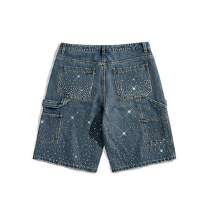 Women's Denim Bermuda Shorts Mid Waist Sequined Dot Pattern Casual Style Button Fly 100% Cotton Woven Fabric - Product Image 5