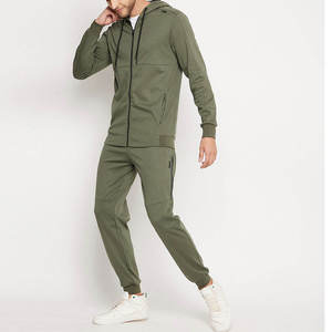 Men Olive <b>Green</b> Tracksuit Full Zip Hoodie Casual Sporty Style Autumn Wear Polyester Regular Fit Side Pockets - Product Image 3