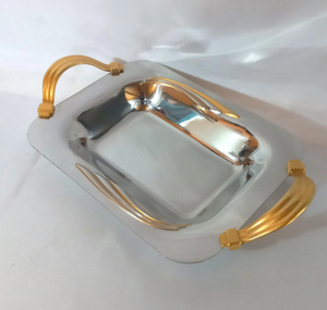 Bandeja DE SERVICIO DE METAL DE ACERO INOXIDABLE plateado de la mejor calidad con mango de latón Bandeja de servicio de fiesta de Navidad de último diseño al por mayor - Product Image 5