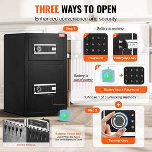 Caja DE SEGURIDAD negra de 4,5 pies cúbicos, doble puerta, cerradura con llave, contraseña, bolsa ignífuga para organizar pasaportes en efectivo, relojes dorados, documentos Más - Product Image 3