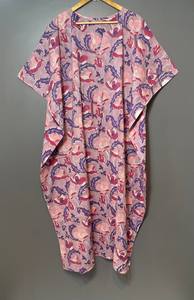 Nuevo Kaftán con Estampado Animal, Cuello en V, Cierre con Cordón, Corte Evase, de Algodón Suave Indio, con Encaje, Largo Completo, para Playa, para Mujer - Product Image 4