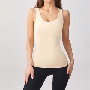 Women's <b>Beige</b> Tank <b>Top</b> Solid Color Breathable Knitted Spandex Cotton Casual Style Regular Length - Product Image 1