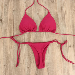 Women's Solid Front Spandex/Polyester Drawstring Bikini Set Two-Piece Swimwear Adjustable Lightweight Beach Pool Summer Vacation - Product Image 5