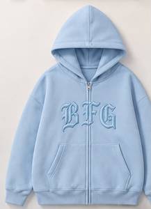 เสื้อฮู้ดโอเวอร์ไซส์สีขาวแบบซิป  โลโก้ BFG ปักด้านหน้า  ผ้าโพลีเอสเตอร์/คอตตอนถัก  รักษ์โลก  ใส่ได้ทั้งชายและหญิง  เหมาะสำหรับฤดูใบไม้ผลิ - Product Image 2