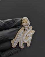 Collana Hip Hop Personalizzata con Nome AG in Moissanite, Gioiello Bling con Diamanti Cartoon, Regalo