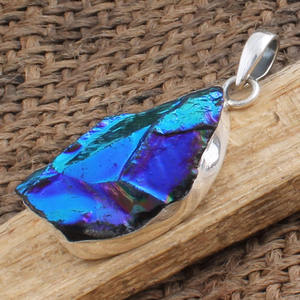 Collier en argent sterling 925 plaqué platine avec pendentif vintage bleu soleil, labradorite arc-en-ciel, fait main, cristal de guérison - Product Image 6