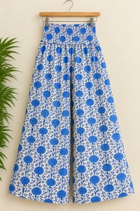 Pantalones Palazzo de Algodón con Estampado Floral Rosa, Cintura Natural, Pierna Ancha, Asimétricos, Ecológicos, Transpirables, Estilo Boho, para Verano - Product Image 4