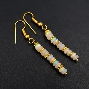 Boucles d'oreilles en opale éthiopienne, perles en or 14 carats, pierre précieuse multicolore - Product Image 6