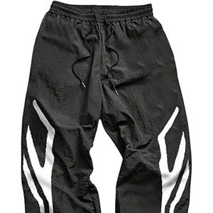 Pantalon de jogging décontracté pour homme, noir à rayures, léger, respirant, en polyester et coton, coupe ample, taille mi-haute, idéal pour l'été - Product Image 3