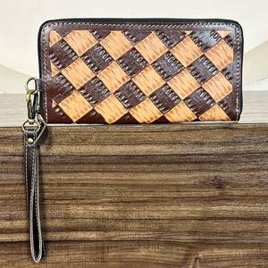 Top Sale Genuine Leather Checkered Pattern Clutch Zipper Pouch Luxury Wristlet Wallet ATM <b>Credit</b> <b>Card</b> <b>Holder</b> For Shopping - Product Image 3