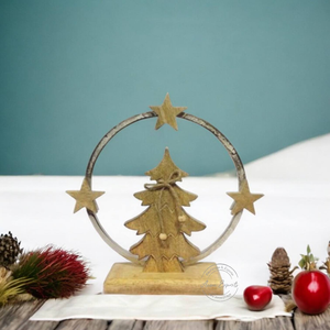 Sapin de Noël en bois avec motif rennes et étoile, décoration de Noël élégante, parfait pour une touche festive à la maison - Product Image 2