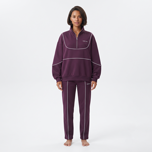 Conjunto de Sudadera y Pantalón Jogger para Mujer, Oversize, 100% Poliéster, con Cierre de Media Cremallera, Ribete en Contraste Blanco, Personalizable - Product Image 1