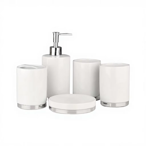 Minimalist Eco-Friendly Luxury resin <b>Bathroom</b> <b>Set</b> Rectangle White with Chrome Accents Easy to Clean <b>Soap</b> <b>Dispenser</b> Tumbler tray - Product Image 6