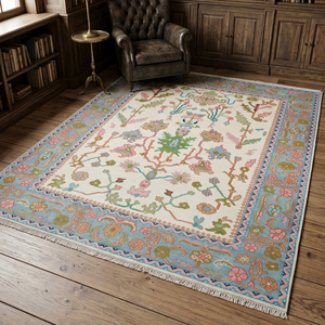 Premium Multicolor Hand Knotted Wool Classic Flat Pile Area Rug Traditional Floral Garden Pattern Carpet for Living Room <b>Bedroom</b> - Product Image 5
