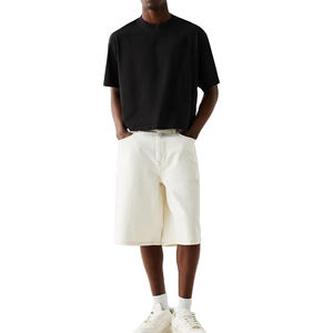 T-shirt oversize en coton doux à col en O pour hommes, haut court de coupe épaisse avec motif imprimé solide et logo personnalisé Streetwear - Product Image 6