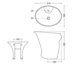 Lavabo de Pared Rectangular Minimalista de Cerámica 510x390x380mm, Lavabo Flotante con Pedestal de Columna, Acabado de Alto Brillo - Product Image 6