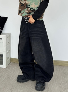 Pantalones Vaqueros Harem de Hip Hop para Hombre, Corte Holgado, Pierna Ancha, Color Negro Lavado, con Logotipo Estampado en la Parte Trasera, Estilo Otoñal - Product Image 5