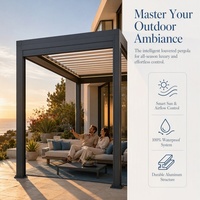 Gazebo d'extérieur autoportant en aluminium avec structure thermolaquée gris foncé et système de toit à persiennes réglables pour terrasse Prairie
