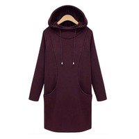 Robe à capuche bordeaux pour femme, manches longues, en molleton de coton, style pull, coupe longue, décontractée, hiver