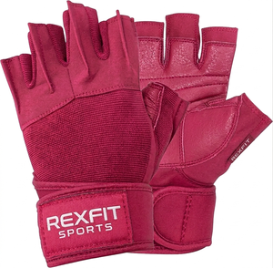 ถุงมือออกกำลังกาย Rexfit Sports แบบครึ่งนิ้ว หนังแท้ สายรัดข้อมือปรับได้ ถุงมือฟิตเนสสำหรับฝึกซ้อม ยูนิเซ็กซ์ สีชมพู ถุงมือกีฬา - Product Image 1