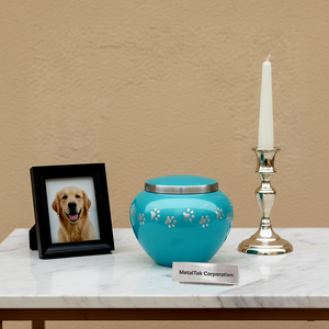 Nouvelles urnes funéraires pour animaux de compagnie en métal bleu aqua de qualité supérieure, élégantes, durables et avec couvercle sécurisé, souvenir commémoratif pour les cendres de chiens et de chats, gravure personnalisée - Product Image 4