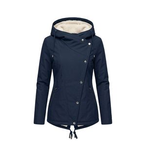 Chaqueta Anorak Cruzada para Mujer, Asimétrica, con Cuello Alto, Térmica, de Sherpa, Azul Marino, Cortavientos, con Mangas Elásticas - Product Image 2