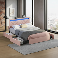 Cadre de lit en métal moderne pleine grandeur avec tiroir de rangement inclinable, éclairage LED et design stable pour appartements, chambres et hôtels