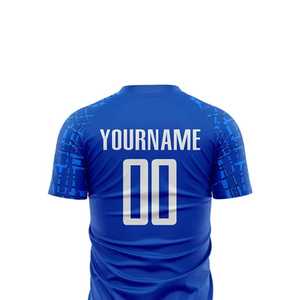ชุดเสื้อฟุตบอลสีน้ำเงินแบบกำหนดเองสำหรับผู้ชาย แขนสั้น พิมพ์ลายเรขาคณิตแบบระเหิด แห้งเร็ว ทรงสปอร์ต ชุดทีม สำหรับทุกฤดูกาล - Product Image 4