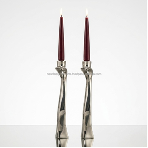 Premium Pair of Fluid Minimalist Candlesticks • Twisted Liquid Metal <b>Taper</b> Stand - Product Image 5