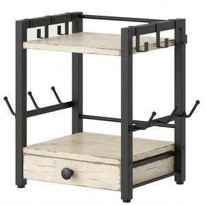 Organisateur de station à café en bois peu encombrant, support à tasses en métal avec tiroir de rangement, prix abordable, vente en gros usine - Product Image 1