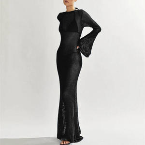 Vestido Maxi de Punto Transparente de Manga Larga para Mujer, Transpirable, con Cuello Redondo, Estilo Cover-Up, Venta al por Mayor - Product Image 4
