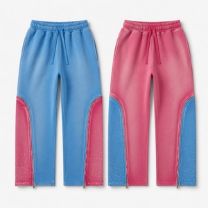 Glory Custom Sun Fade Rhinestone Oversized Wide Leg Color <b>Block</b> Trouser For Streetwear & Casualwear For Unisex OEM Wholesale - Product Image 1