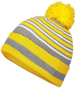 Bonnet d'hiver tricoté personnalisé en gros avec pompon, à revers rayé, chaud en acrylique, unisexe, pour le ski et les activités de plein air - Product Image 2