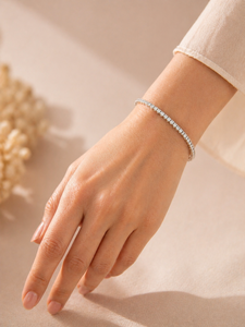 Women's <b>White</b> Silver Plated 925 Silver Lab Grown Diamond Princess Cut D Color Trendy Party <b>Bracelet</b> - Product Image 1