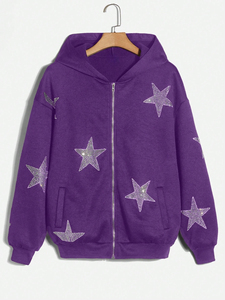 Custom Men's Street Clothing Manufacturer <b>Rhinestone</b> Embroidered Zipper-Up Hooded <b>Jacket</b> Designer Hoodie 100% Cotton Fleece - Product Image 5