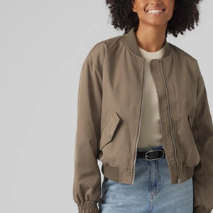 Women's Cropped Bomber <b>Jacket</b> Fashion <b>Zip</b> <b>Up</b> Casual Outerwear Unbranded Custom OEM ODM Manufacturer - Product Image 5