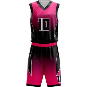 Conjunto de Uniforme de Baloncesto Sublimado Directo, Degradado Rosa y Negro, Transpirable, de Poliéster, para Adultos Unisex, Diseño OEM - Product Image 4