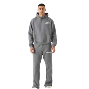 Customised Heavyweight Cotton Fleece Men's Tracksuits Two Piece Outfit Pullover Hoodie and Flare <b>Trouser</b> Tracksuits - Product Image 1