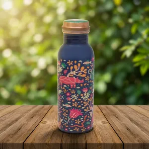 Printed Copper <b>Water</b> <b>Bottle</b> | Decorative Copper <b>Bottle</b> | Designer Copper <b>Water</b> <b>Bottle</b> | Floral Printed Metal <b>Water</b> <b>Bottle</b> - Product Image 2