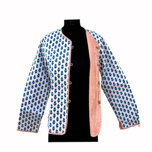 เสื้อแจ็คเก็ตขนแกะผู้หญิงแบบสั้นสำหรับฤดูหนาว พิมพ์ลายบล็อกอินเดียด้วยมือ ระบายอากาศได้ดี ติดกระดุม กลับด้านได้ ผลิตจากผ้าฝ้าย 100% ขายดี - Product Image 6